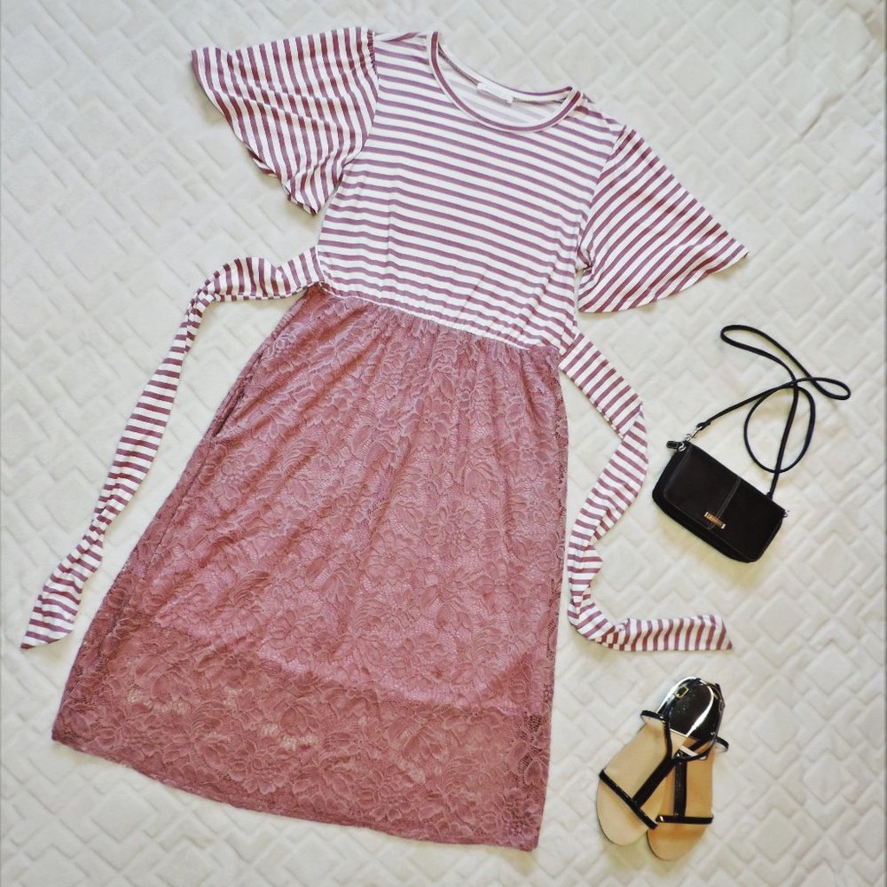 Reborn J Pink Stripe and Lace Dress